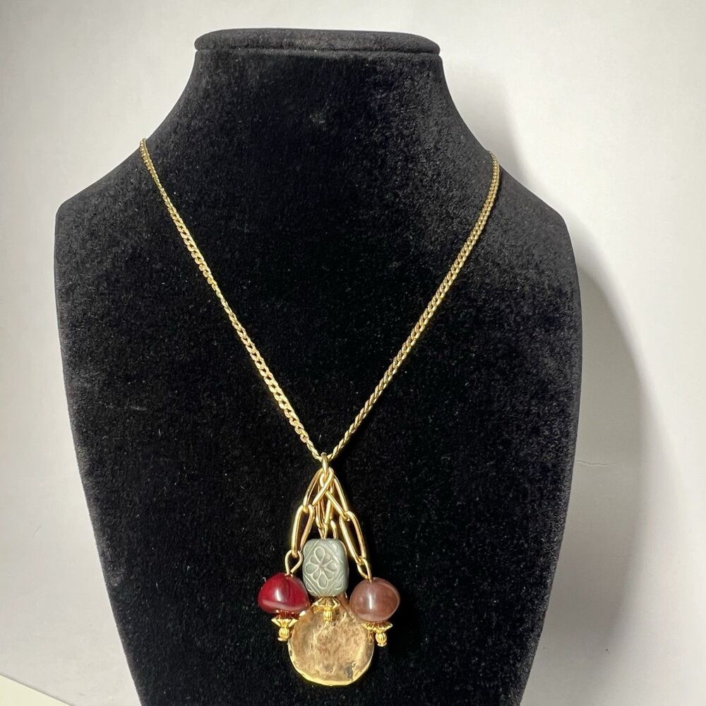 Vtg 1/20 12K GF Gold Filled Textured Nugget Chain Multi Gem Charm Necklace 23”